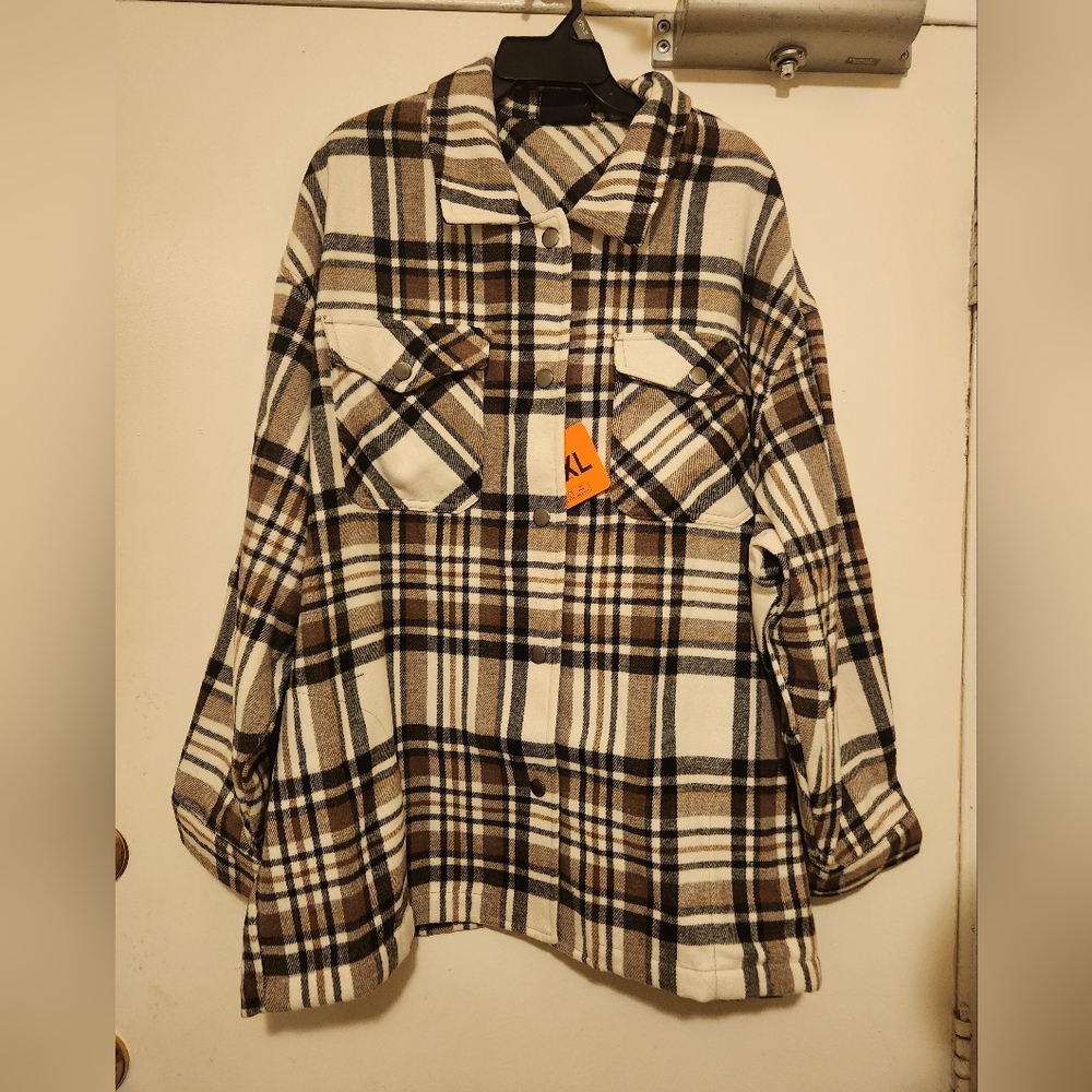 HFX Ladies brown.plaid shirt jacket